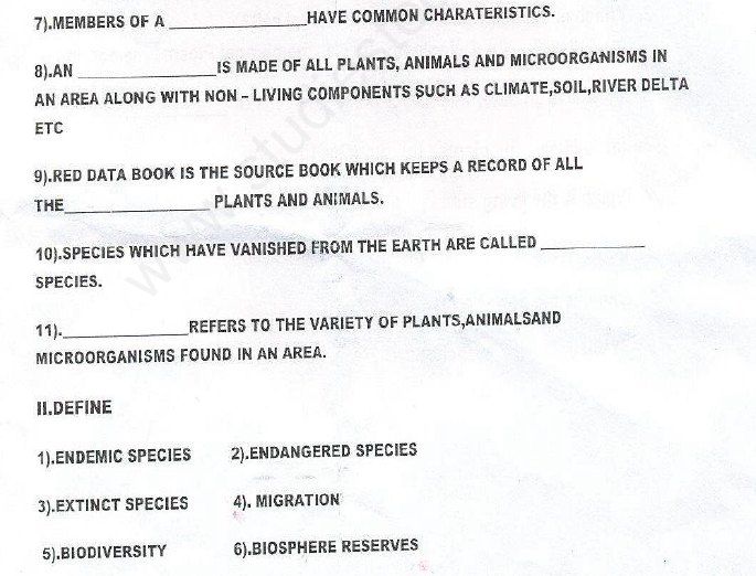 CBSE Class 8 Science Conservation Of Plants And Animals Assignment